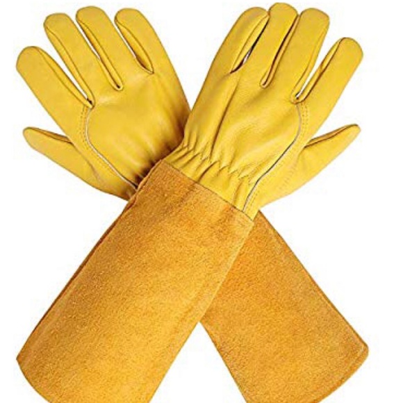 2X Men Duty Gardening Women Heavy Gloves Thorn Proof Leather Work M L XL Yellow